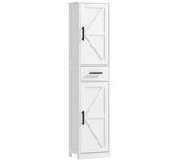 HOMCOM Armoire Haute de Salle de Bain Étroite avec 2 Portes 1 Tiroir et 2 Étagères Ajustables Style Rustique 40x30x170 cm Blanc