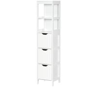 HOMCOM Armoire Haute de Salle de Bain Étroite avec 3 Tiroirs et 2 Étagères Ouvertes Style Moderne 30x30x141,6 cm Blanc