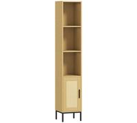 HOMCOM Armoire haute de salle de bains, meuble étroit avec étagères ouvertes et étagère intérieure réglable, imitation bois naturel