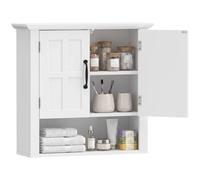 HOMCOM Armoire Haute Murale de Salle de Bain ou WC Placard 2 Portes 2 étagères Niche dim. 60L x 20l x 58H cm MDF Panneaux Particules Blanc