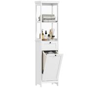 HOMCOM Armoire Haute Salle Bain, lingère basculante, 40x30x165, Blanc | Unite rangement salle bain mince, panier linge amovible, 2 étagères ouvertes, tiroir