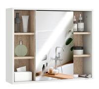 Armoire murale - HOMCOM - meuble salle de bain miroir rangement placard portes 6 compartiments - bois - 60x14,5x49,4cm - blanc