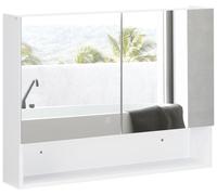 HOMCOM, armoire murale avec miroir, éclairage LED, étagère ouverte et étagère intérieure réglable, en verre et MDF, dimensions : 80 x 15 x 60 cm