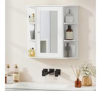 HOMCOM Armoire Murale avec Miroir Salle de Bain Meuble Miroir avec Rangement Toilettes 1 Porte + étagères latérales Blanc