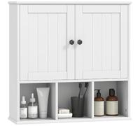 HOMCOM Armoire Murale de Salle de Bain 2 Portes 60 x 19,5 x 60 cm Blanc | Meuble de Rangement Suspendu pour Salle de Bains, Étagère Réglable, Compartiments Ouverts, Meuble WC Suspendu