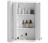HOMCOM Armoire Murale de Salle de Bain 3 Niveaux 61 x 20 x 84 cm Blanc | Meuble de Rangement Suspendu pour Salle de Bains, 2 Portes, Étagère Réglable, Meuble WC Suspendu