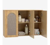 HOMCOM Armoire Murale de Salle de Bain 3 Portes 88,5 x 30 x 60 cm Chêne | Meuble de Rangement Suspendu pour Salle de Bains, Effet Rotin, Fermeture Douce, Étagère Réglable, Style Bohème