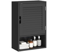 HOMCOM Armoire murale de salle de bain, 40x20x60cm, noir | meuble de rangement suspendu pour salle de bains, porte à lattes, étagère réglable et compartiment ouvert, meuble WC suspendu
