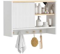 Armoire murale de salle de bain - HOMCOM - porte, étagères ouvertes et 5 crochets - bois - 60 x 20 x 40 cm - blanc et chêne
