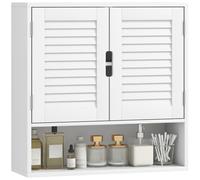 HOMCOM Armoire Murale de Salle de Bain, 60x20x60cm, Blanc | meuble de rangement suspendu pour salle de bains, porte à lattes, étagère réglable et compartiment ouvert, meuble WC suspendu