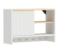 HOMCOM Armoire murale de salle de bain, meuble de rangement de salle de bains avec porte, étagères ouvertes et 5 crochets