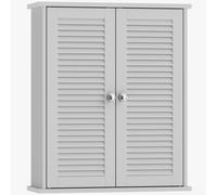HOMCOM Armoire murale de salle de bain, meuble de rangement suspendu avec 2 portes persiennes et étagère réglable, blanc
