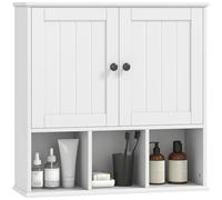 HOMCOM Armoire Murale de Salle de Bain, Meuble de Rangement Suspendu pour Salle de Bains avec 2 Portes, étagère réglable et Compartiments Ouverts, Meuble WC Suspendu, 60 x 19,5 x 60 cm, Blanc