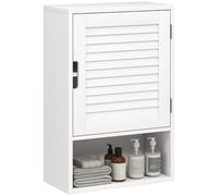 HOMCOM Armoire Murale de Salle de Bain, Meuble de Rangement Suspendu pour Salle de Bains avec Porte à Lattes, étagère réglable et Compartiment Ouvert, Meuble WC Suspendu, 40x20x60cm, Blanc
