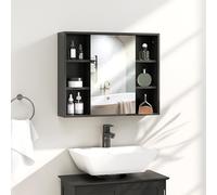 HOMCOM Armoire Murale, Meuble Salle de Bain avec Miroir, Miroir Salle de Bain avec Rangement, Placard à Portes et 6 Compartiments Ouverts, 60 x 14,5 x 49,4 cm, Noir