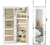 HOMCOM, armoire murale pour bijoux avec miroir, serrure et éclairage LED