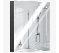 HOMCOM Armoire Murale Salle de Bain 2 Portes avec Miroir et 2 Étagères Intérieures en MDF, 60x15x75 cm, Noir