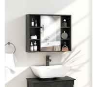 HomCom Meuble salle de bain avec miroir - placard à portes et 6 compartiments ouverts - noir