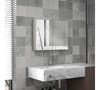 HOMCOM Armoire Murale Salle de Bain avec Miroir, 70 x 60 cm, Meuble Salle de Bain, Armoire de Toilette avec étagère réglable, Blanc