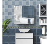 HOMCOM Armoire Murale Salle de Bain avec Miroir, 70 x 60 cm, Meuble Salle de Bain, Armoire de Toilette avec étagère réglable, Blanc