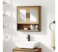 HOMCOM Armoire murale de salle de bain avec miroir – compartiment ouvert & étagère réglable – chêne