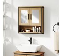 HOMCOM Armoire murale de salle de bain avec miroir – compartiment ouvert & étagère réglable – chêne