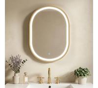 Armoire murale salle de bain avec miroir - HOMCOM - éclairage LED, porte ovale, anti-buée - alliage d'aluminium - 50x70cm - doré
