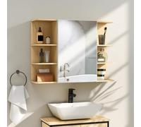 HOMCOM Armoire Murale Salle de Bain avec Miroir, Meuble Salle de Bain, Armoire de Toilette avec étagères Ouvertes, Miroir avec Rangement, 80 x 20 x 59 cm, Effet Bois Naturel