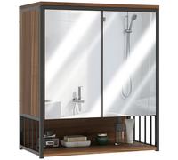 HOMCOM Armoire murale salle de bain avec miroir meuble salle de bain avec compartiment ouvert porte à fermeture amortie marron