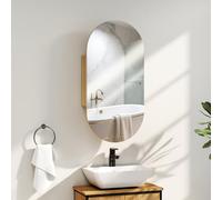 HOMCOM Armoire murale salle de bain avec miroir ovale, 45 x 90 cm, meuble salle de bain moderne, design sans cadre, miroir avec rangement, bois naturel
