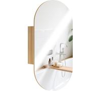 HOMCOM Armoire murale salle de bain avec miroir ovale, 45 x 90 cm, meuble salle de bain moderne, design sans cadre, miroir avec rangement, bois naturel