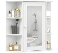 HOMCOM Armoire Murale Salle de Bain avec Miroir, Porte et Étagères Latérales Blanc MDF Aosom France