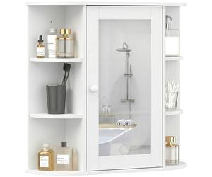 HOMCOM Armoire Murale Salle de Bain avec Miroir, Porte et Étagères Latérales Blanc MDF Aosom France