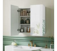 HOMCOM Armoire Murale Salle de Bain Miroir Arqué 68 x 13 x 66 cm Blanc | Meuble Salle de Bain, Armoire de Toilette, Étagère Réglable, 2 Portes, pour Cuisine, Buanderie