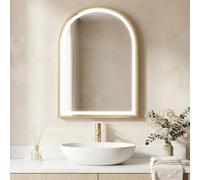 HOMCOM Armoire Murale Salle de Bain Miroir Éclairage LED 50x14,5x70cm Doré | Meuble Salle de Bain à Porte Arquée, Alliage d'Aluminium, Anti-Buée, 3 Températures de Lumière, Étagères Réglables