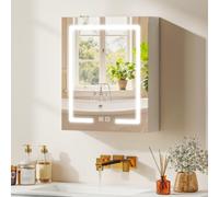 HOMCOM Armoire Murale Salle de Bain Miroir Éclairage LED 50x15x60cm Blanc | Meuble Salle de Bain, Anti-Buée, Étagères Réglables, 3 Températures de Lumière, Interrupteur Tactile