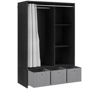 HOMCOM Armoire penderie armoire de rangement avec tringle rideaux 3 niches et 3 tiroirs en tissu amovibles 105 x 48 x 160 cm
