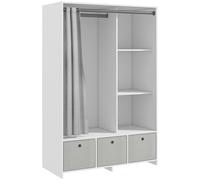 HOMCOM Armoire penderie armoire de rangement avec tringle rideaux 3 tiroirs en tissu amovibles 105 x 48 x 160 cm blanc