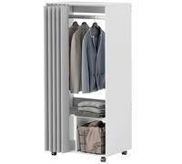 HOMCOM Armoire penderie armoire de rangement mobile avec rideau, tringle de suspension, 60 x 40 x 128 cm, blanc