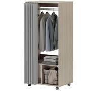 HOMCOM Armoire penderie armoire de rangement mobile avec rideau, tringle de suspension, 60 x 40 x 128 cm, effet bois naturel