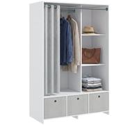 HOMCOM Armoire penderie – tringle, rideau, 3 tiroirs en tissu amovibles – 105 x 48 x 160 cm blanc