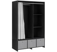 HOMCOM Armoire penderie, Dressing avec Rideau, Armoire Chambre vêtement, Garde-Robe avec Tringle, 3 Compartiments et 3 tiroirs en Tissu Amovibles - 105 x 48 x 160 cm, Noir