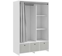 HOMCOM Armoire penderie, Dressing avec Rideau, Armoire Chambre vêtement, Garde-Robe avec Tringle, 3 Compartiments et 3 tiroirs en Tissu Amovibles - 105 x 48 x 160 cm, Blanc