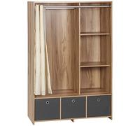 HOMCOM Armoire penderie armoire de rangement avec tringle rideaux 3 tiroirs en tissu amovibles 105 x 48 x 160 cm naturel Aosom France