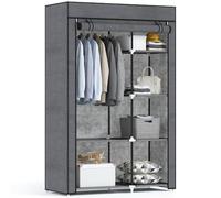 HOMCOM Armoire Penderie en Tissu 103x43x162,5cm Gris Foncé | Meuble de Rangement, Tringle à Vêtements, Étagères Ouvertes, Penderie Vêtement Dressing, pour Chambre à Coucher