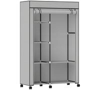 HOMCOM Armoire penderie en tissu meuble de rangement 6 roulettes tringle à vêtements et étagères ouvertes 103x43x162,5cm gris