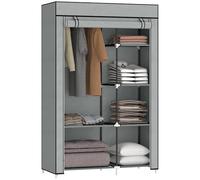 HOMCOM Armoire penderie en Tissu Meuble de Rangement avec Tringle à vêtements et étagères Ouvertes penderie vêtement Dressing pour Chambre à Coucher 103x43x162,5cm Gris Clair