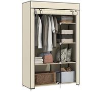 HOMCOM Armoire penderie en Tissu Meuble de Rangement avec Tringle à vêtements et étagères Ouvertes penderie vêtement Dressing pour Chambre à Coucher 103x43x162,5cm crème