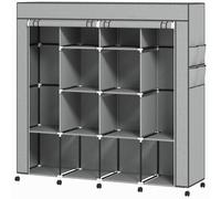 HOMCOM Armoire penderie en tissu, meuble de rangement mobile 10 roulettes avec 10 compartiments, barres de suspension, gris