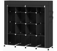 HOMCOM Armoire penderie en tissu, meuble de rangement mobile 10 roulettes avec 10 compartiments, barres de suspension, noir